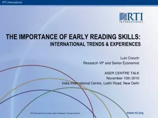 THE IMPORTANCE OF EARLY READING SKILLS: INTERNATIONAL TRENDS &amp; EXPERIENCES