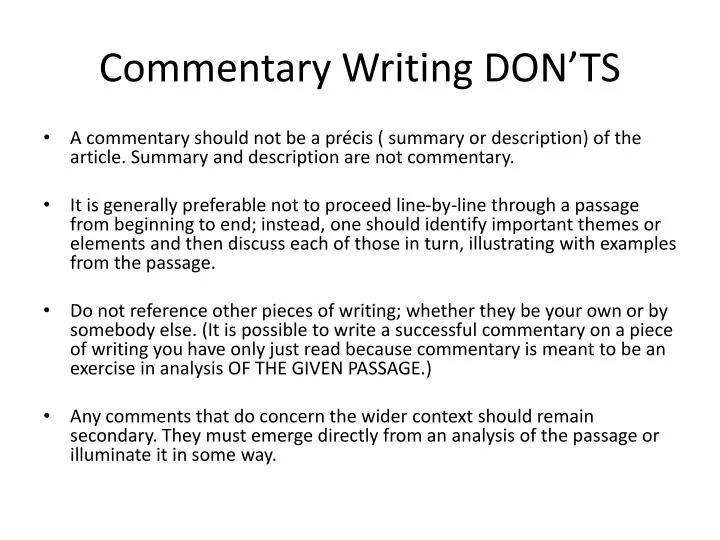 commentary writing don ts
