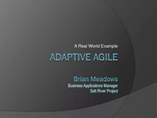 Adaptive aGile Brian Meadows Business Applications Manager Salt River Project