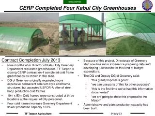 CERP Completed Four Kabul City Greenhouses