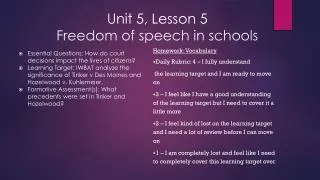 Unit 5, Lesson 5 Freedom of speech in schools