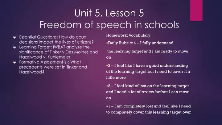 unit 5 lesson 5 freedom of speech in schools