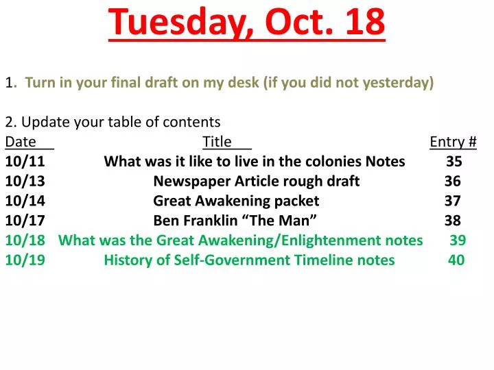 tuesday oct 18