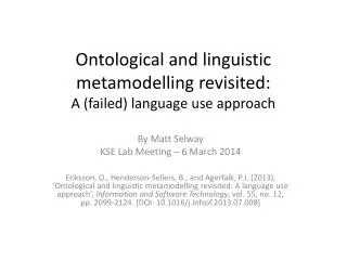 Ontological and linguistic metamodelling revisited: A (failed) language use approach