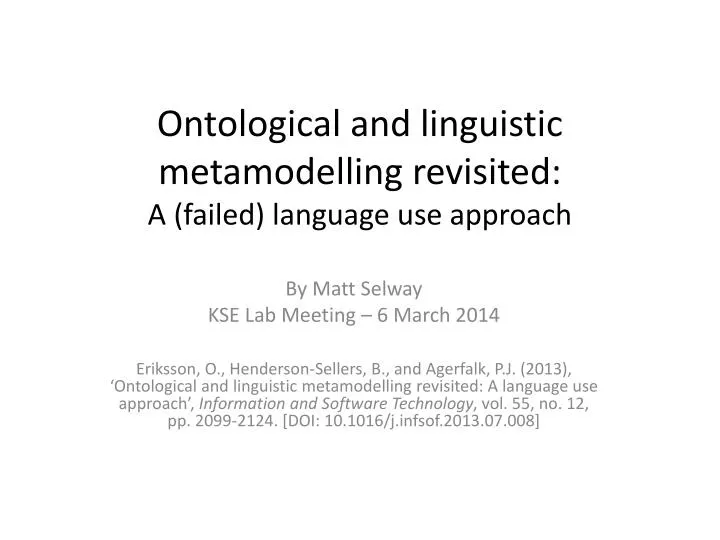 ontological and linguistic metamodelling revisited a failed language use approach
