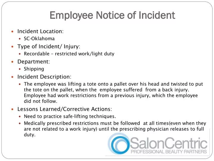 employee notice of incident