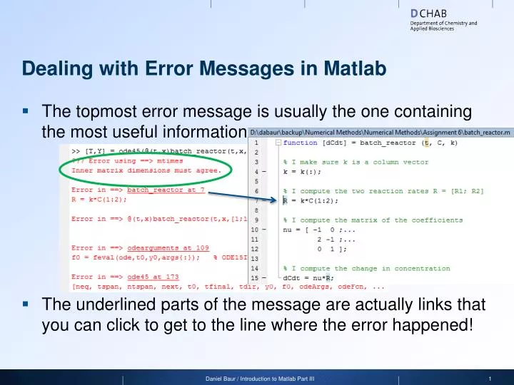 dealing with error messages in matlab