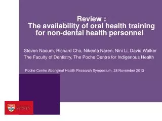 Review : The availability of oral health training for non-dental health personnel