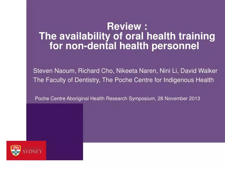 review the availability of oral health training for non dental health personnel