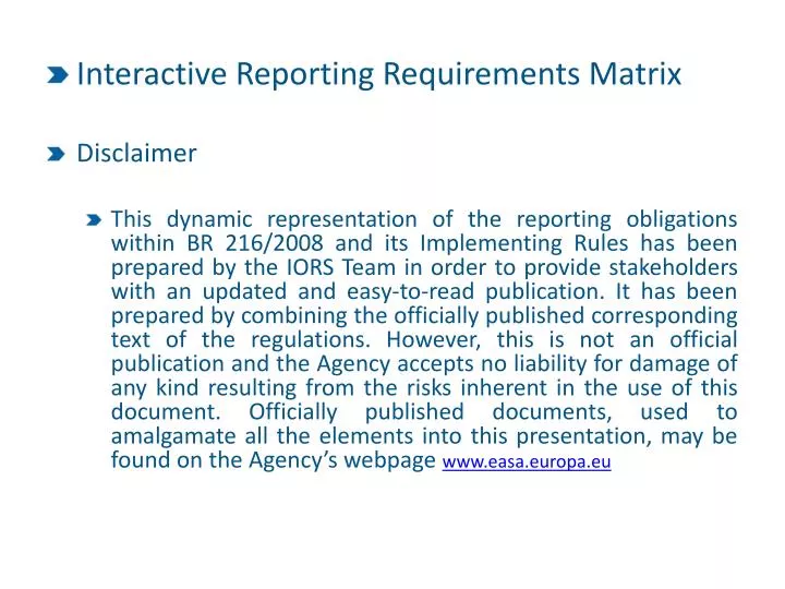 interactive reporting requirements matrix