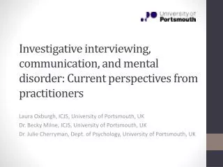 Laura Oxburgh, ICJS, University of Portsmouth, UK