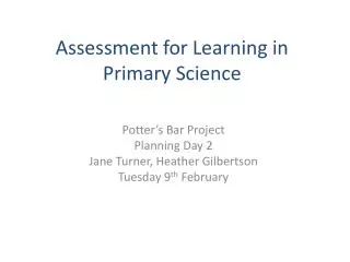 Assessment for Learning in Primary Science