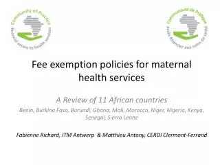 Fee exemption policies for maternal health services