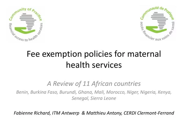 fee exemption policies for maternal health services