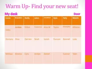 Warm Up- Find your new seat!