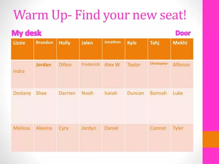 warm up find your new seat