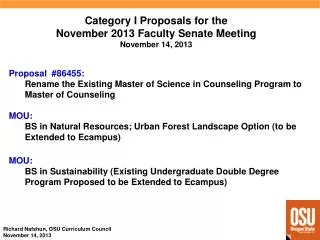 Category I Proposals for the November 2013 Faculty Senate Meeting November 14, 2013