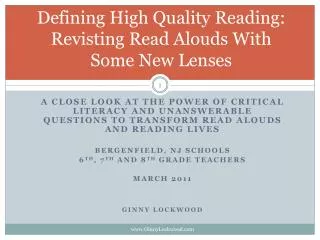 Defining High Quality Reading: Revisting Read Alouds With Some New Lenses