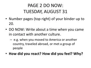 PAGE 2 DO NOW: TUESDAY, AUGUST 31
