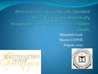 Meredith Cook Mercer COPHS August, 2012