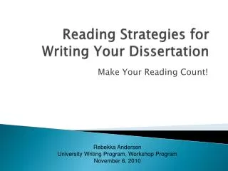 Reading Strategies for Writing Your Dissertation