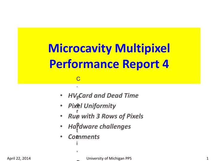microcavity multipixel performance report 4