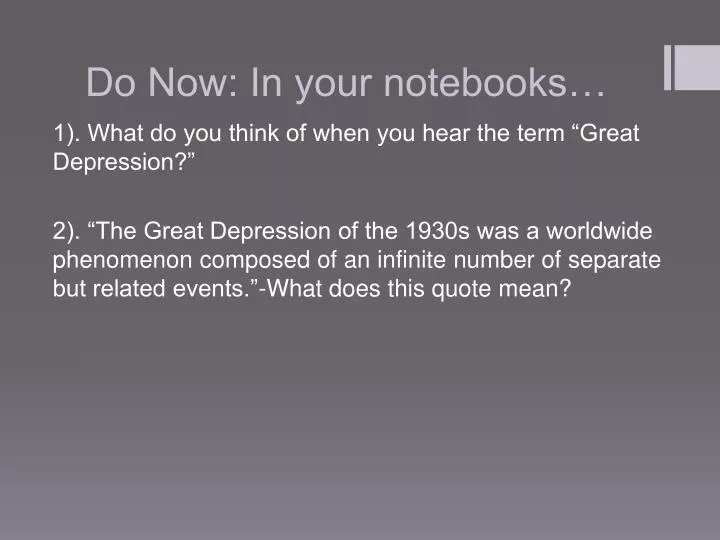 do now in your notebooks