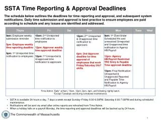 SSTA Time Reporting &amp; Approval Deadlines