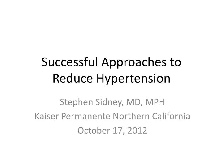 successful approaches to reduce hypertension