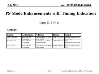PS Mode Enhancements with Timing Indication