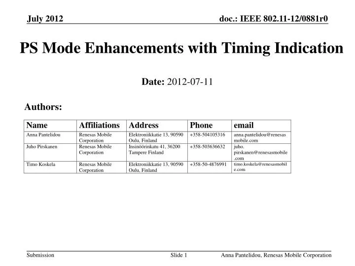 ps mode enhancements with timing indication