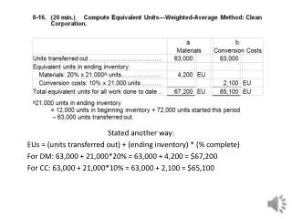 Stated another way: EUs = (units transferred out) + (ending inventory) * (% complete)