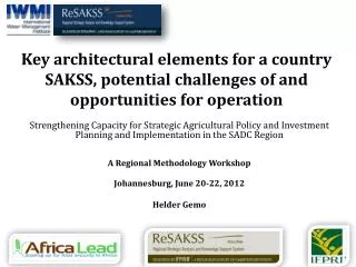 Operationalizing SAKSS in SADC Countries