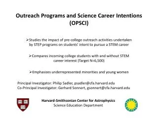 Outreach Programs and Science Career Intentions (OPSCI)
