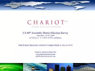 CA 80 th Assembly District Election Survey September 29-30, 2008