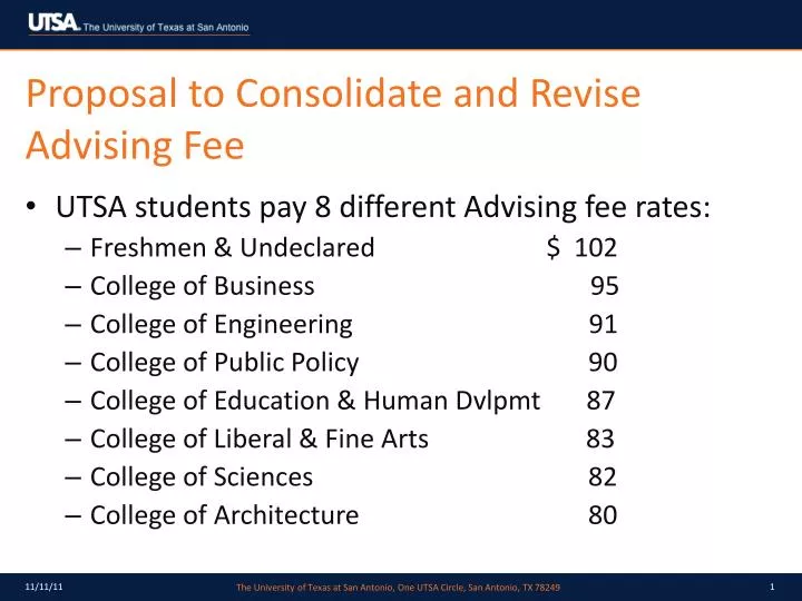 proposal to consolidate and revise advising fee
