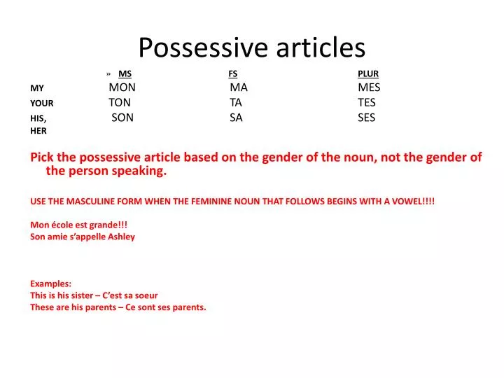 possessive articles