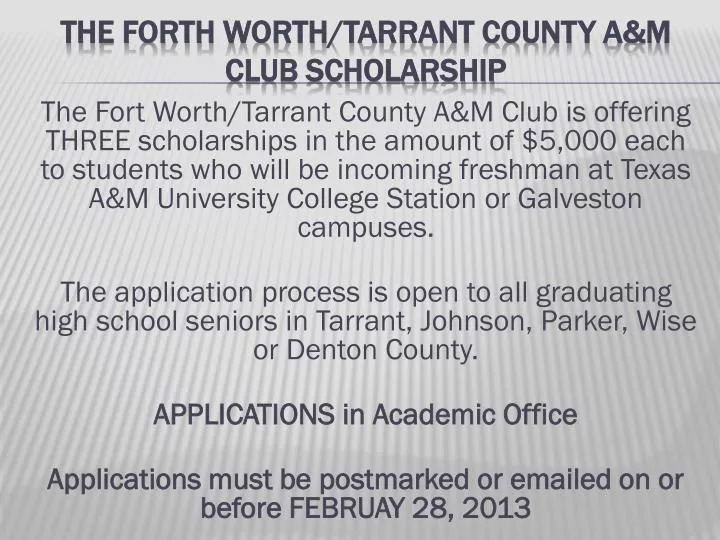 the forth worth tarrant county a m club scholarship