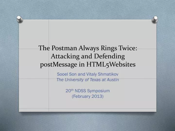 the postman always rings twice attacking and defending postmessage in html5websites