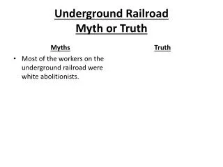 Underground Railroad Myth or Truth