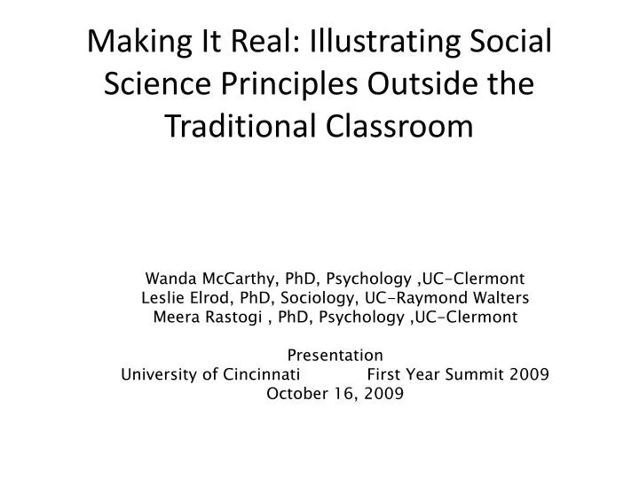 making it real illustrating social science principles outside the traditional classroom