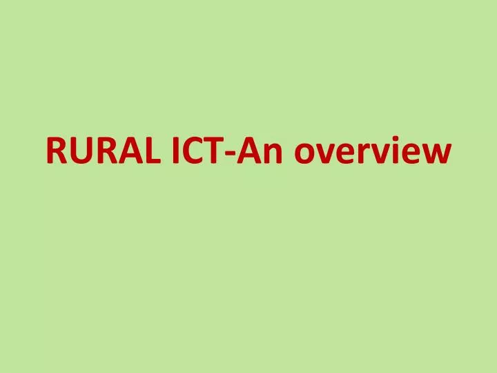 rural ict an overview