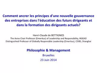 Philosophie &amp; Management Bruxelles 23 Juin 2014