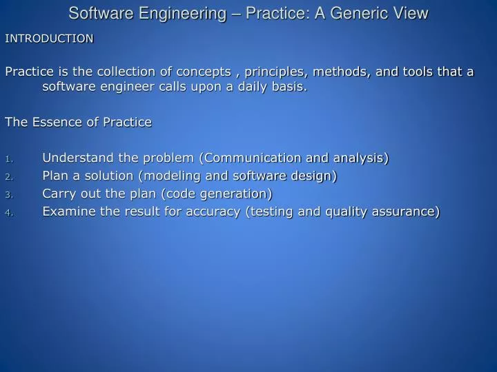 software engineering practice a generic view