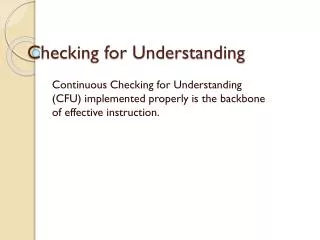 Checking for Understanding