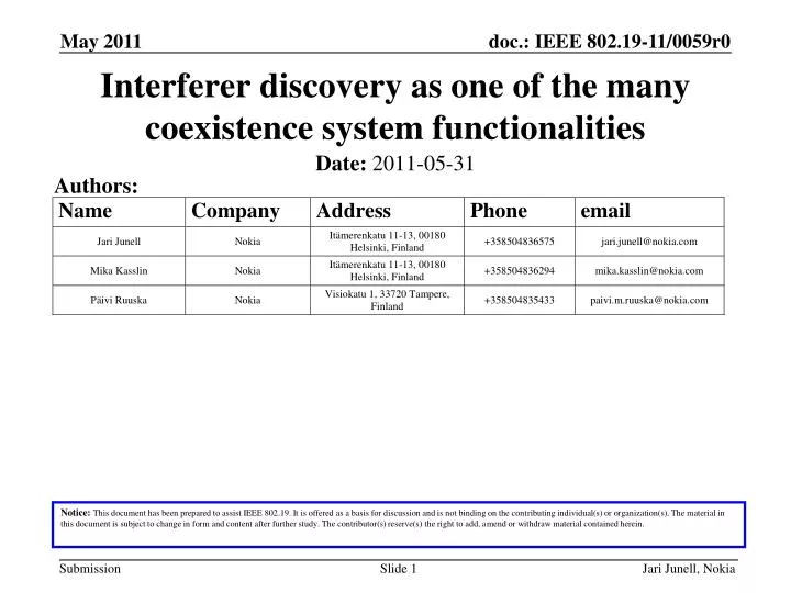 interferer discovery as one of the many coexistence system functionalities