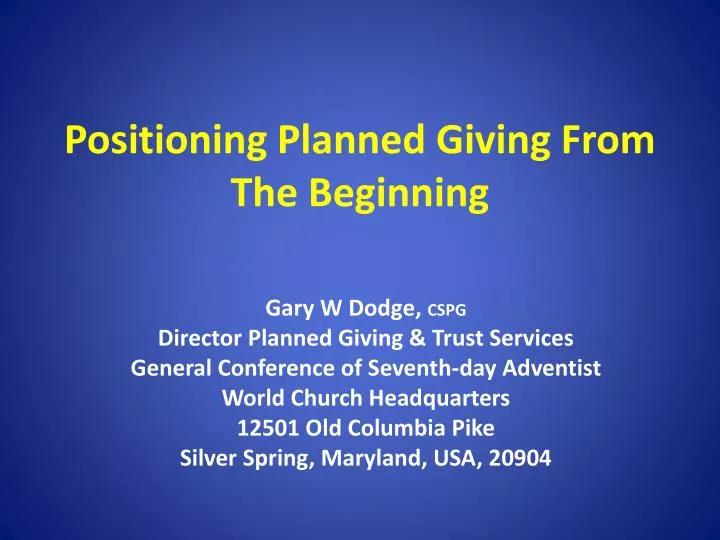 positioning planned giving from the beginning