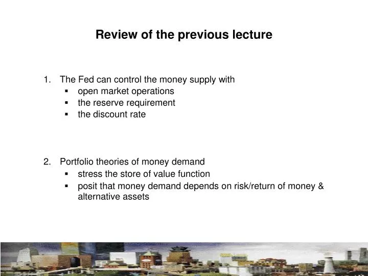 review of the previous lecture