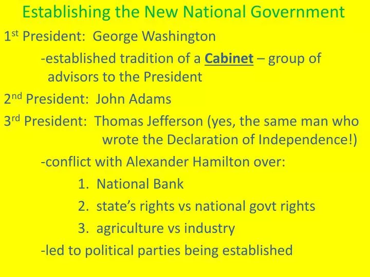 establishing the new national government