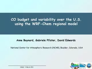 CO budget and variability over the U.S. using the WRF-Chem regional model